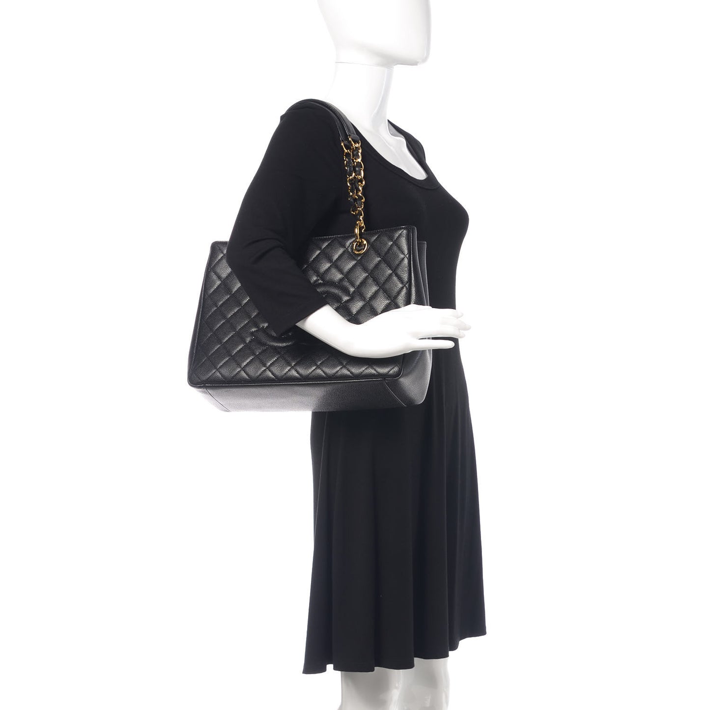 Caviar Quilted Grand Shopping Tote GST Black