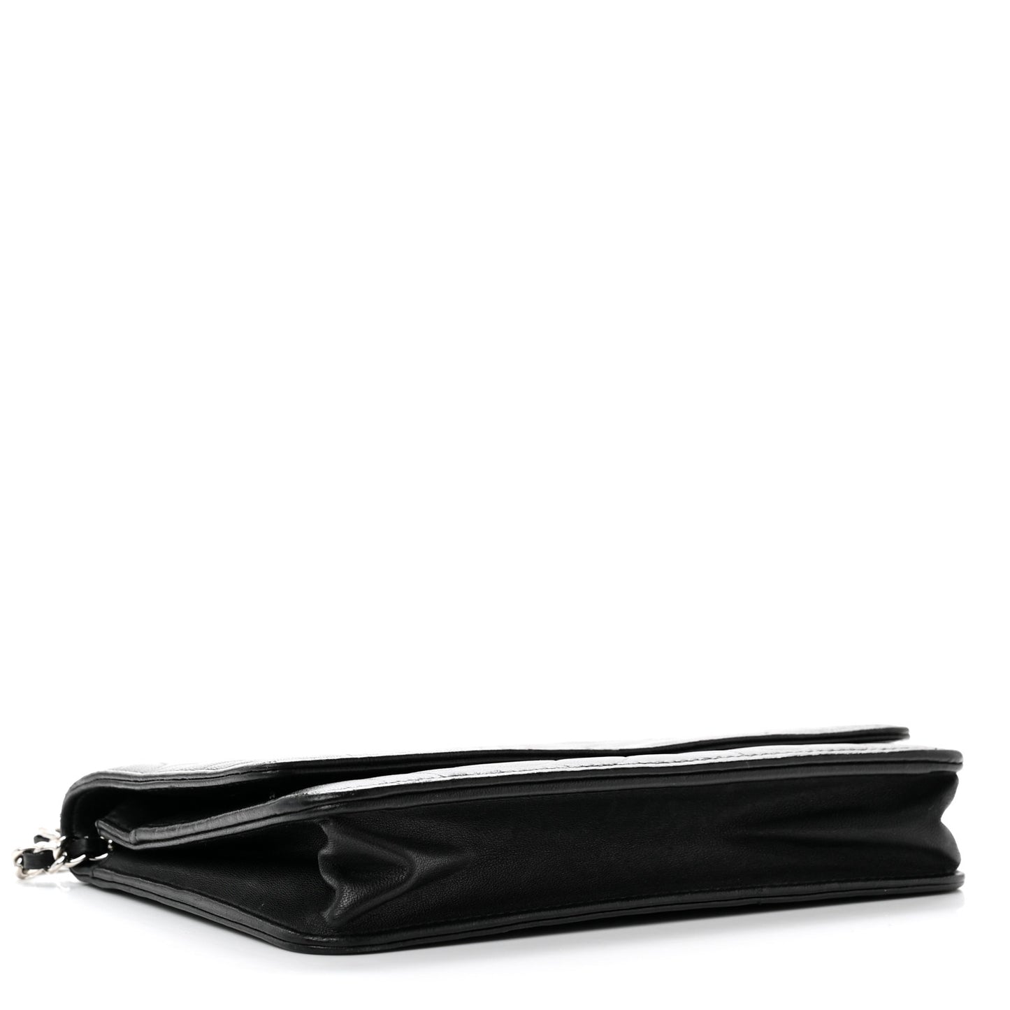 Lambskin Camellia Embossed Wallet On Chain WOC Black