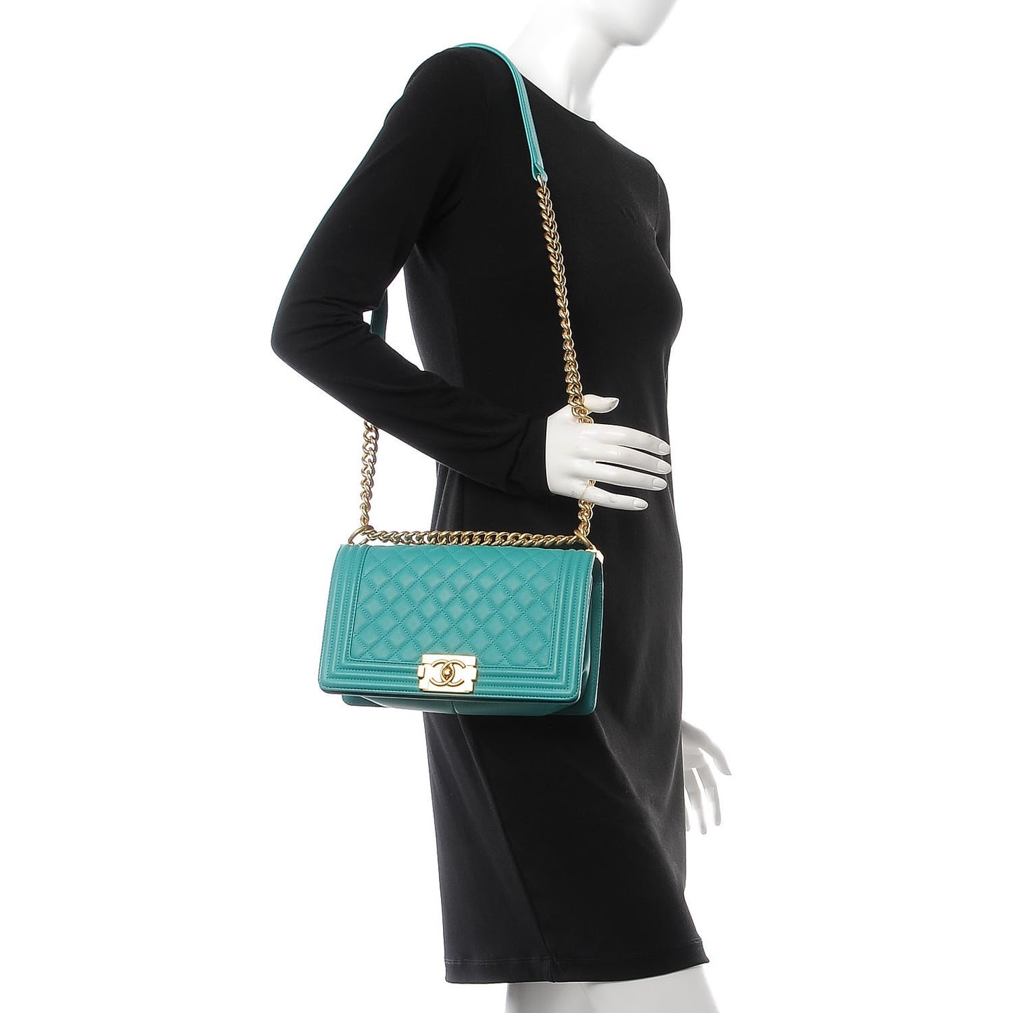 Calfskin Quilted Medium Boy Flap Turquoise