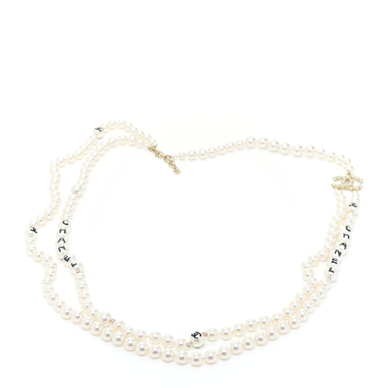 Chanel Crystal Pearl CC Long Multi Strand Necklace Gold 3 of 8