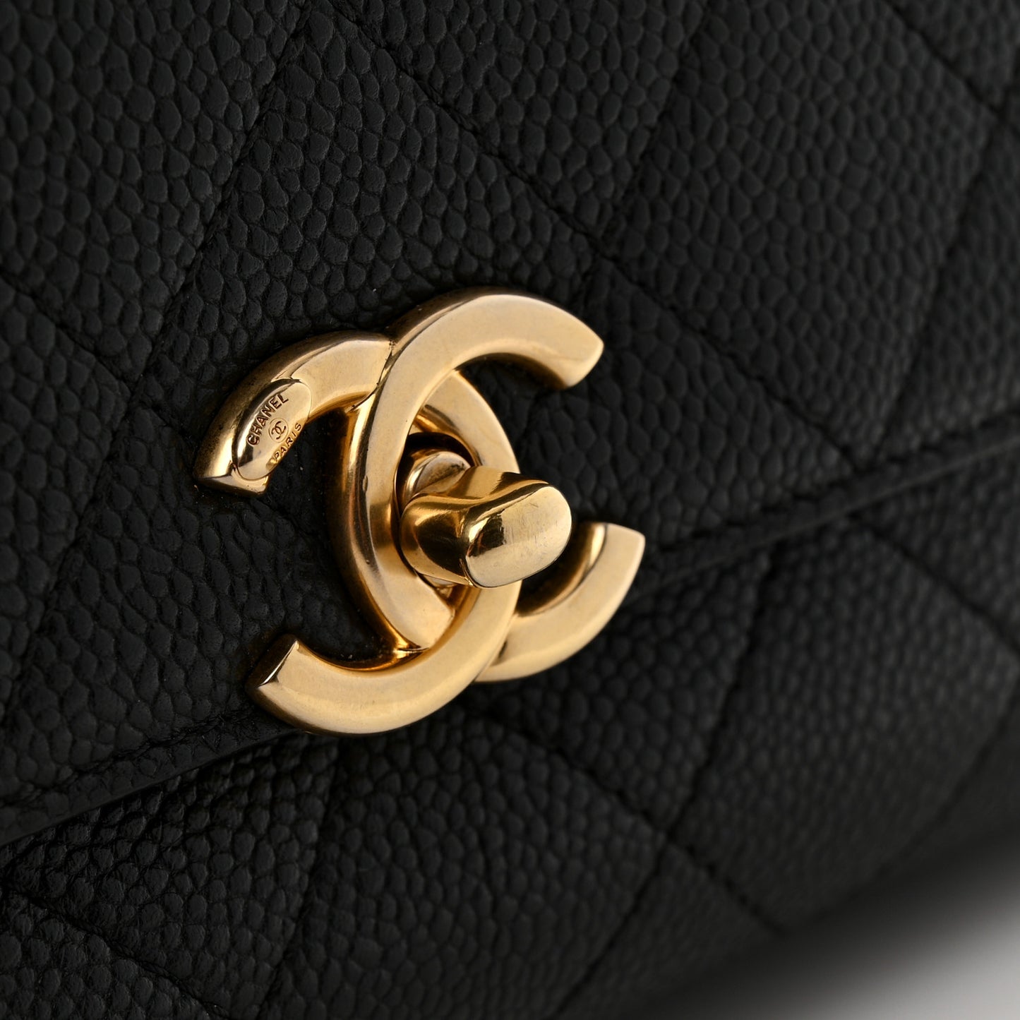 Caviar Diamond Stitched Small Top Handle Flap Black
