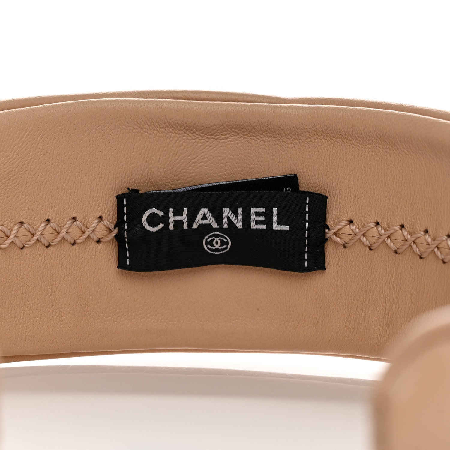 Chanel Lambskin Shearling Quilted Logo Headband Beige 5 of 5
