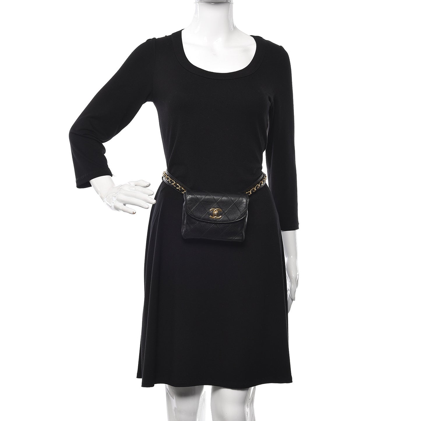 Calfskin Quilted Flap Waist Belt Bag Black