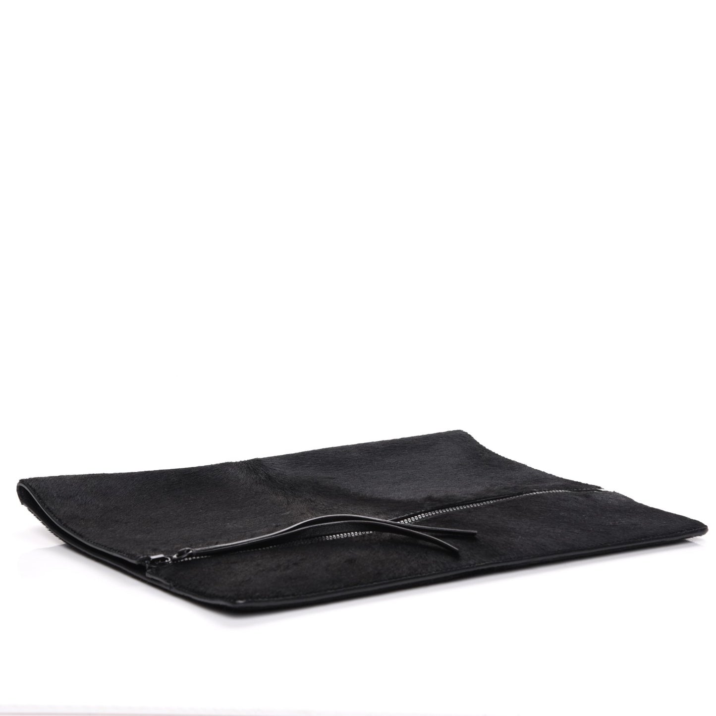 Pony Hair Zip Clutch Pouch Black