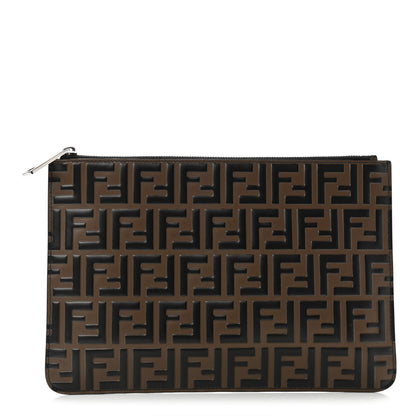 Fendi Vitello FF 1974 Embossed Pouch Maya Black 1 of 9
