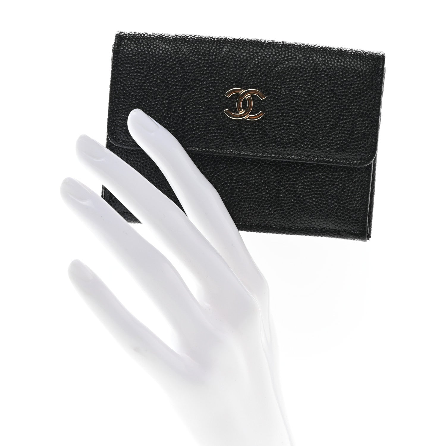 Chanel Caviar Camellia Embossed Compact Wallet Black 2 of 8