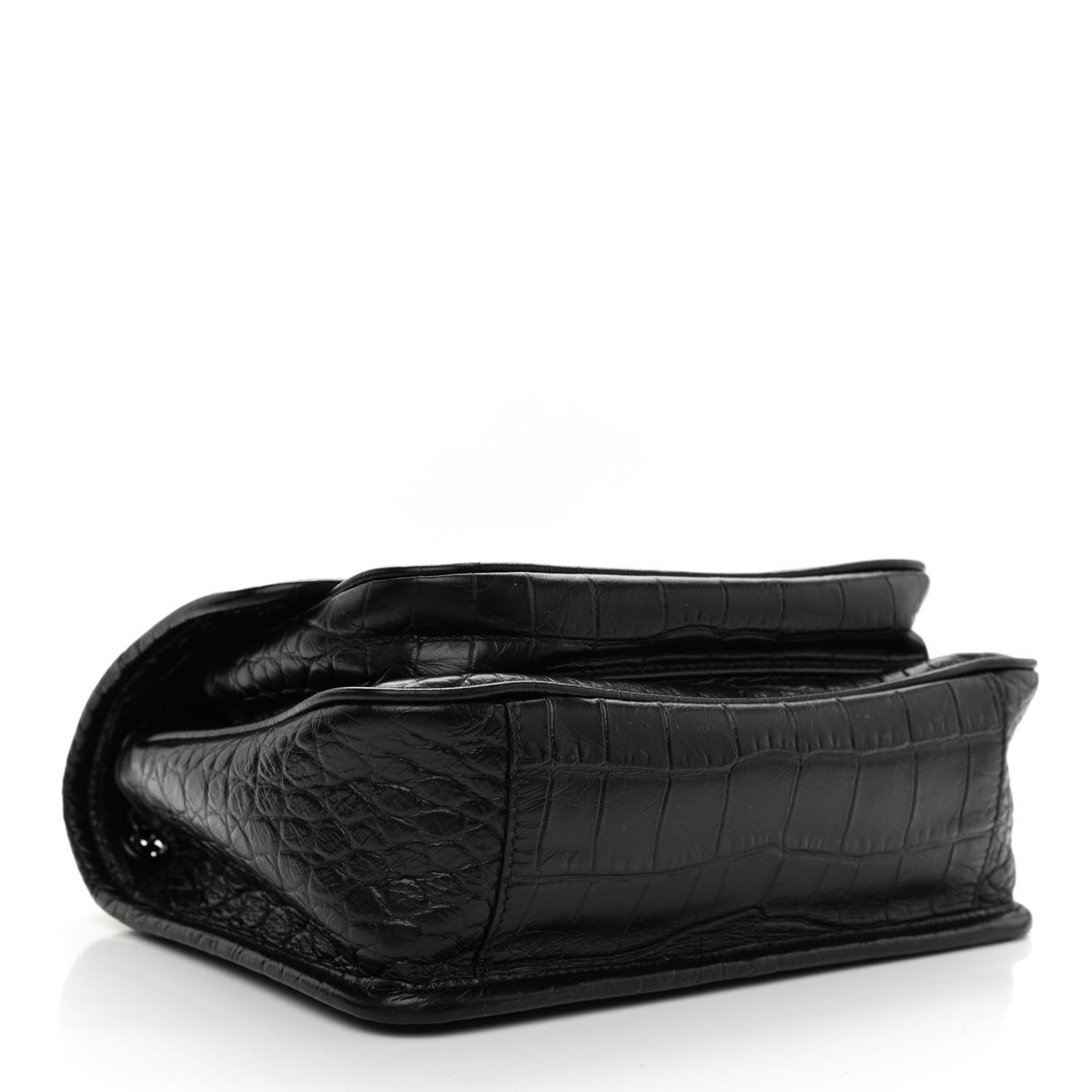 Calfskin Crocodile Embossed Matelasse Monogram Baby Niki Chain Satchel Black