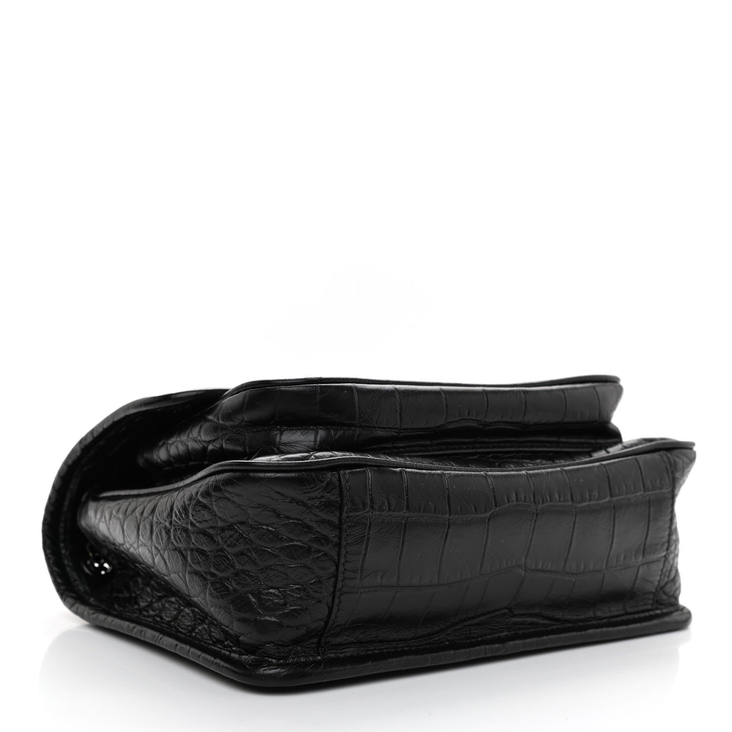 Saint Laurent Calfskin Crocodile Embossed Matelasse Monogram Baby Niki Chain Satchel Black 4 of 8