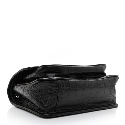 Saint Laurent Calfskin Crocodile Embossed Matelasse Monogram Baby Niki Chain Satchel Black 4 of 8