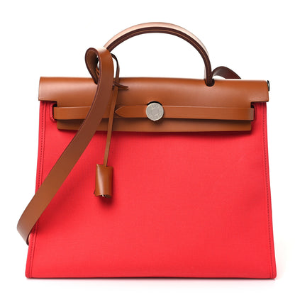 Hermes Vache Hunter Toile Herbag Zip 31 PM Rouge Tomate 1 of 10
