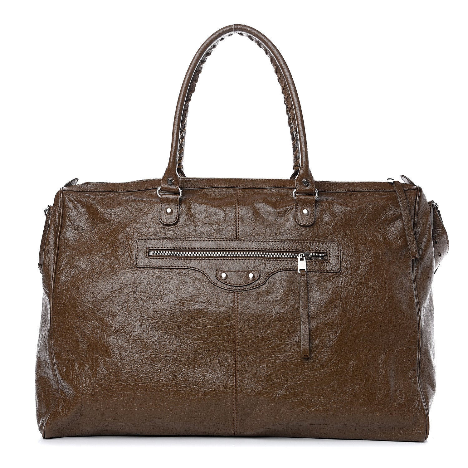 Balenciaga Agneau Classic Silver Hardware Weekender Brown 1 of 12