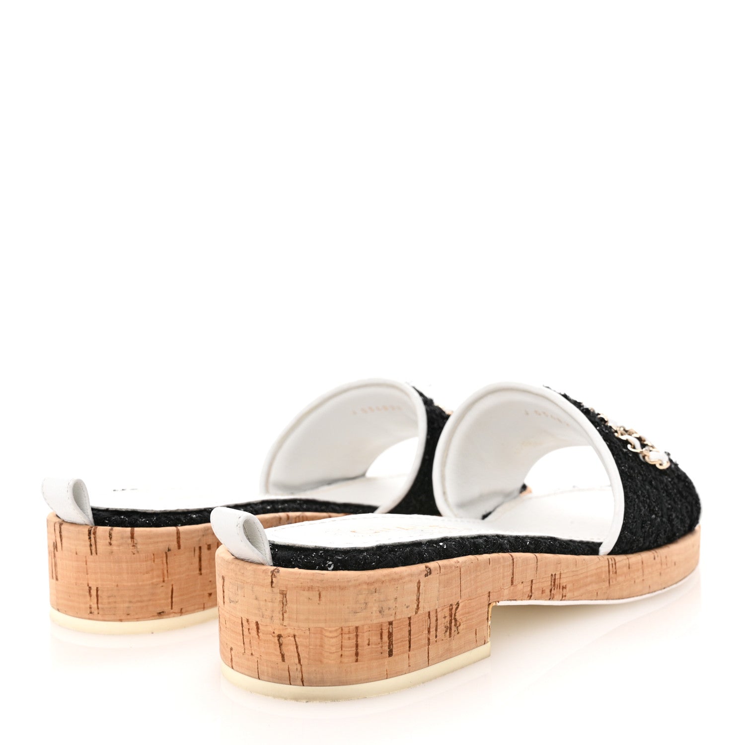 Chanel Tweed Cork CC Chain Mule Sandal 38.5 Black 5 of 10