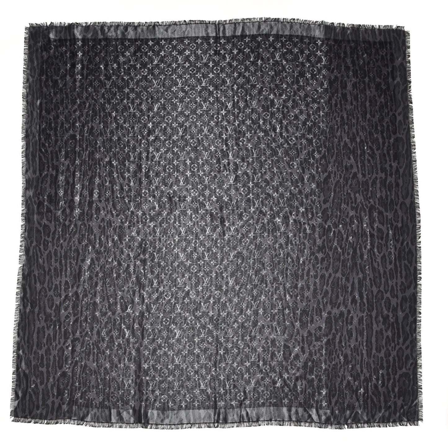 Silk Wool Monogram Leogram Shine Shawl Black