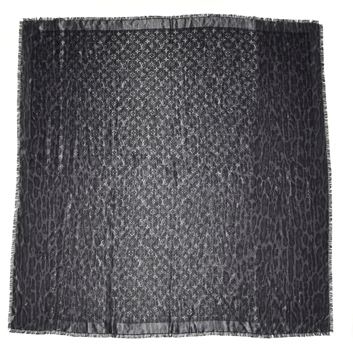Louis Vuitton Silk Wool Monogram Leogram Shine Shawl Black 1 of 4
