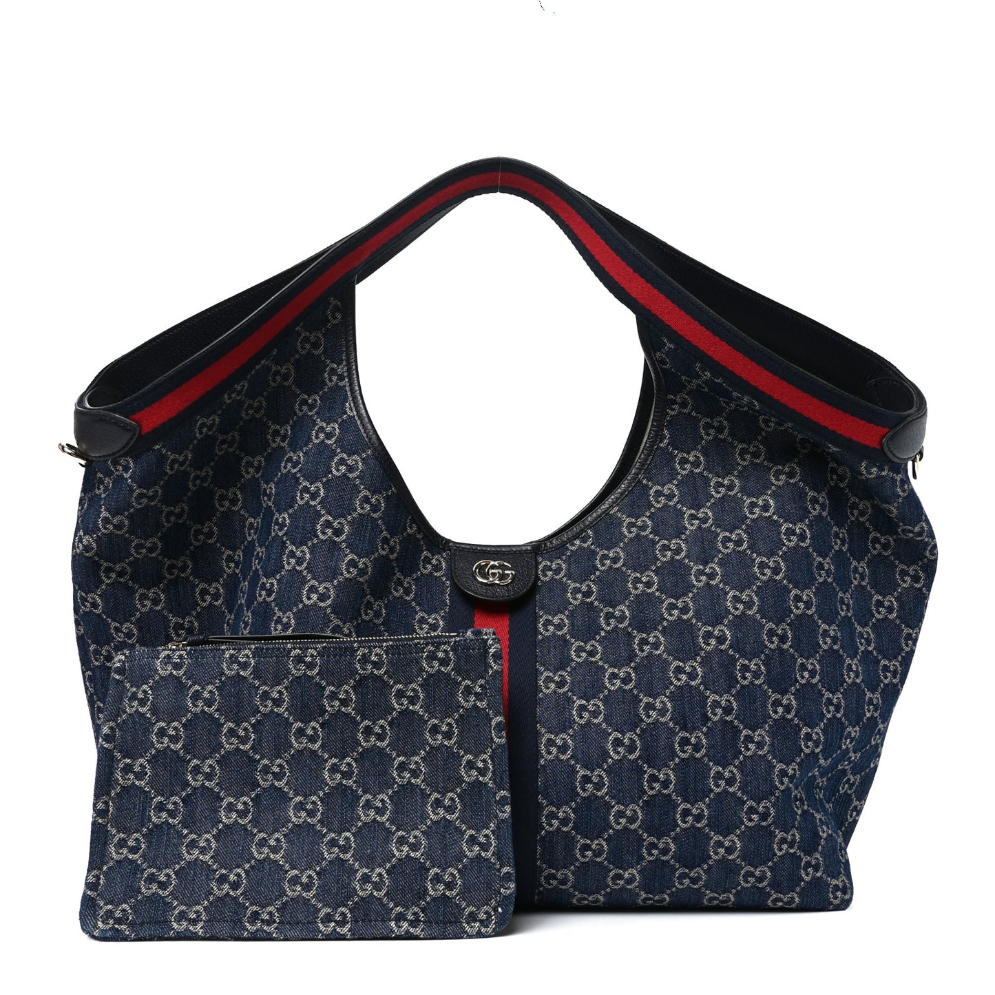 Denim GG Monogram Web Large Giglio Tote Blue