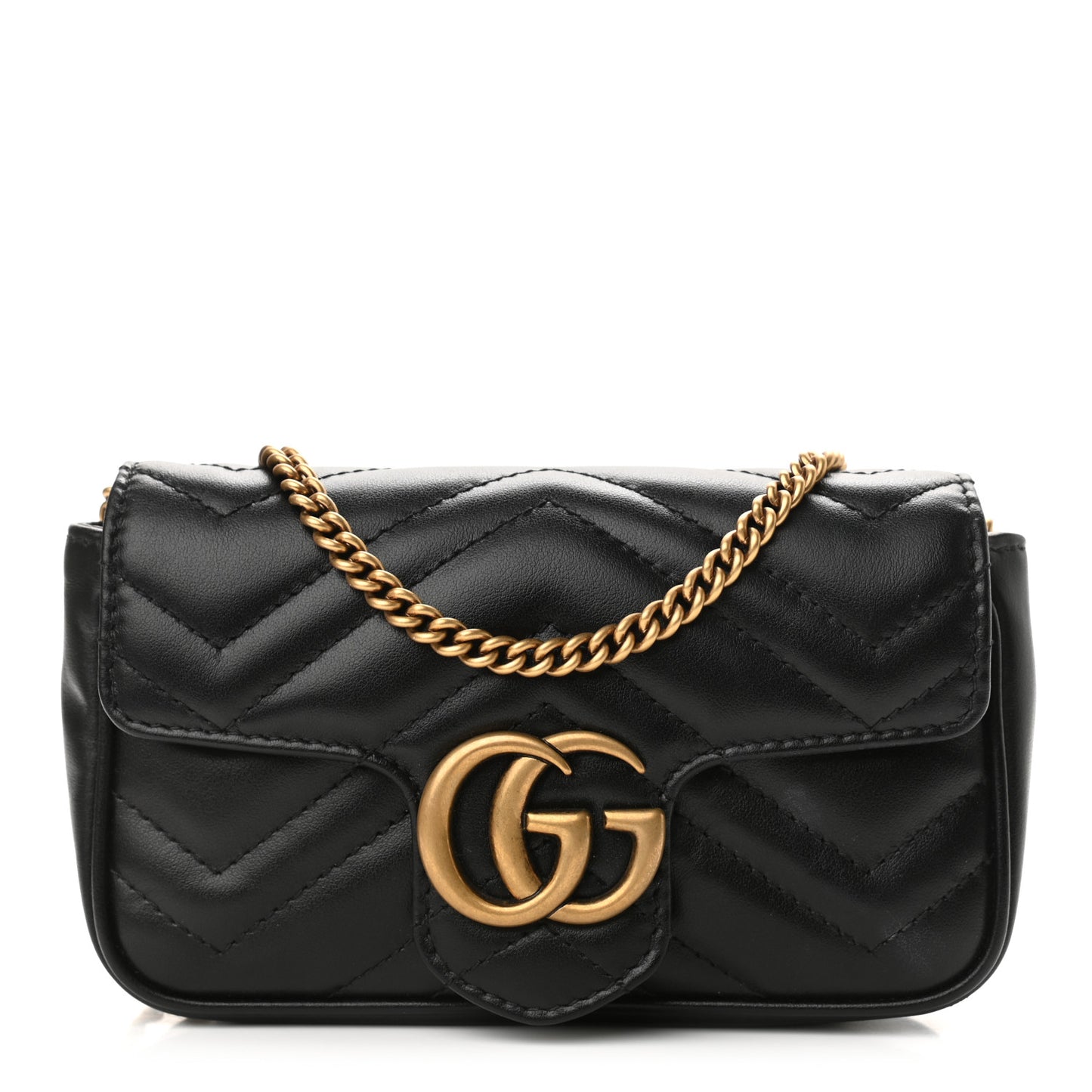 Calfskin Matelasse Super Mini GG Marmont Shoulder Bag Black