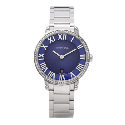 Tiffany Stainless Steel Diamond Bezel 31mm Atlas 2-Hand Quartz Watch Blue Azure 1 of 7