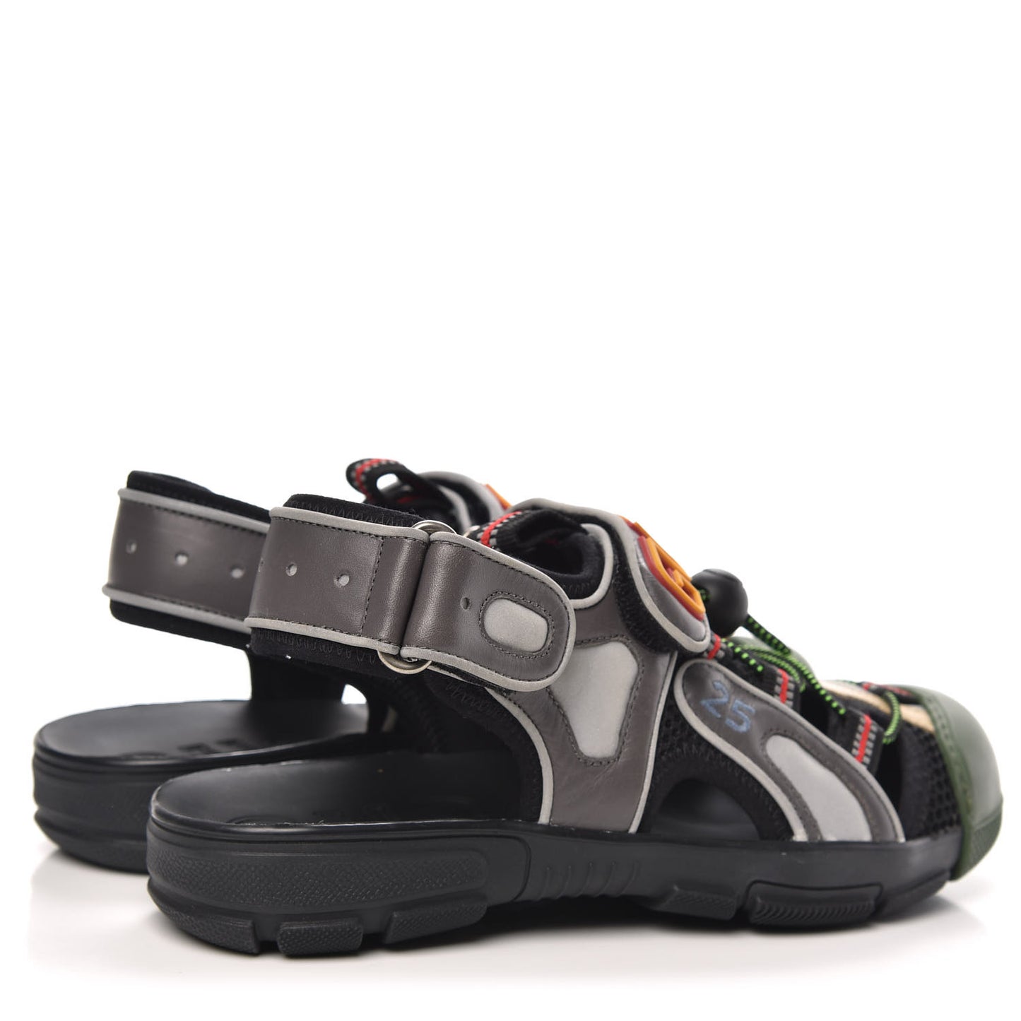 Mesh Fabric Tinsel Sport Sandals 36 Black Silver Green