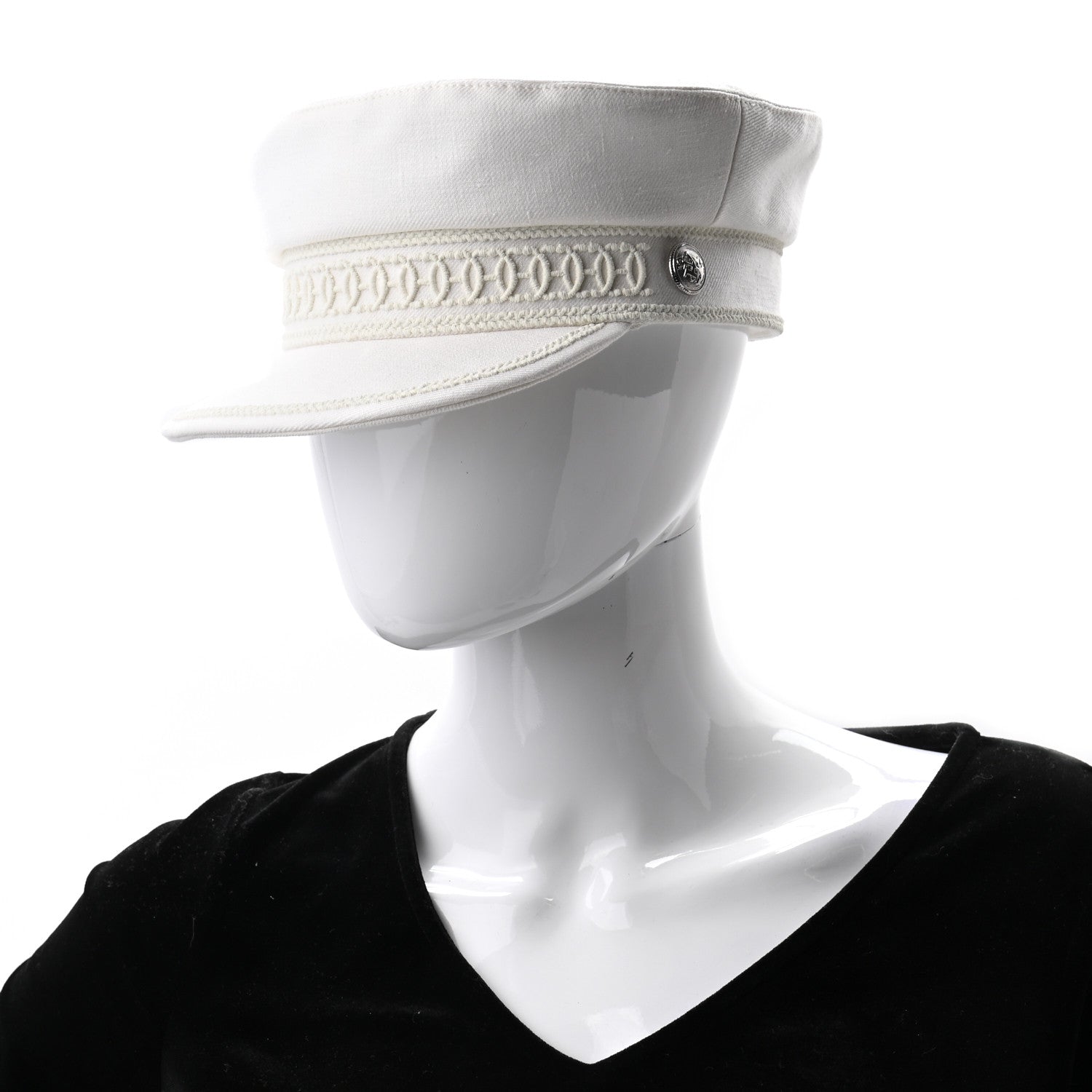 Hermes Double Linen Twill Cabourg Cap 56 White 2 of 8