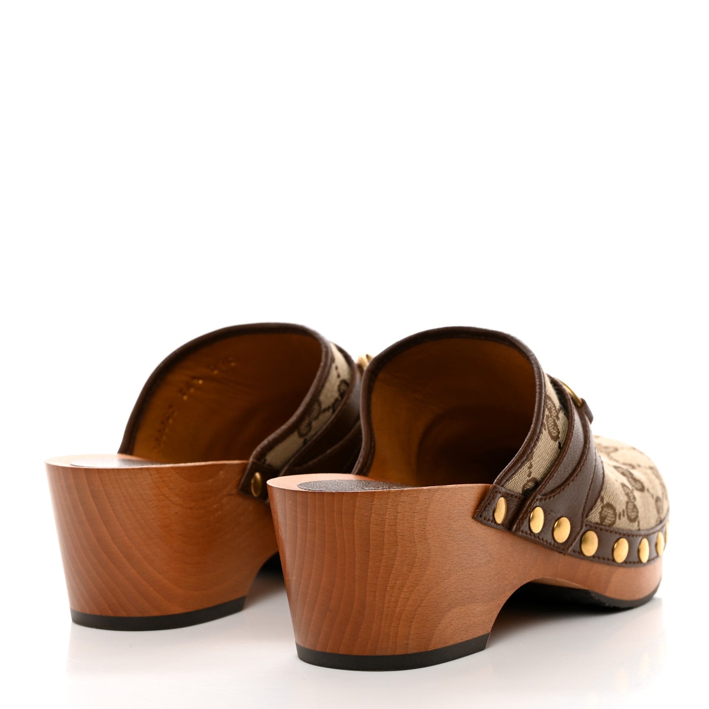 Monogram Goatskin Horsebit Clog Mules 36.5 Beige Ebony Brown Sugar