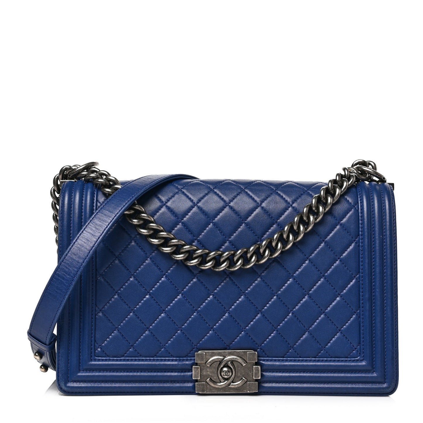 Lambskin Quilted New Medium Boy Flap Blue