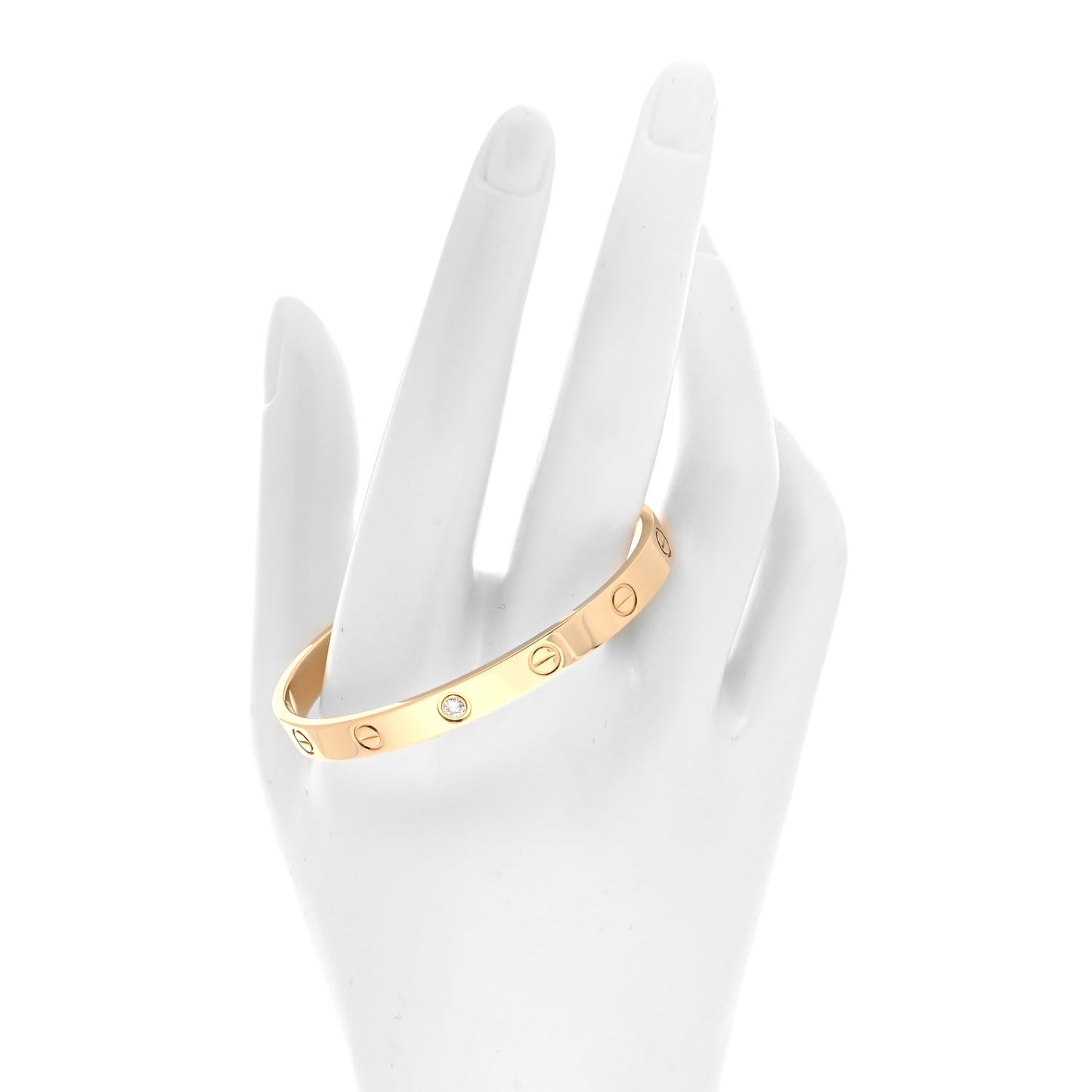 18K Yellow Gold 1 Diamond LOVE Cuff Bracelet 17