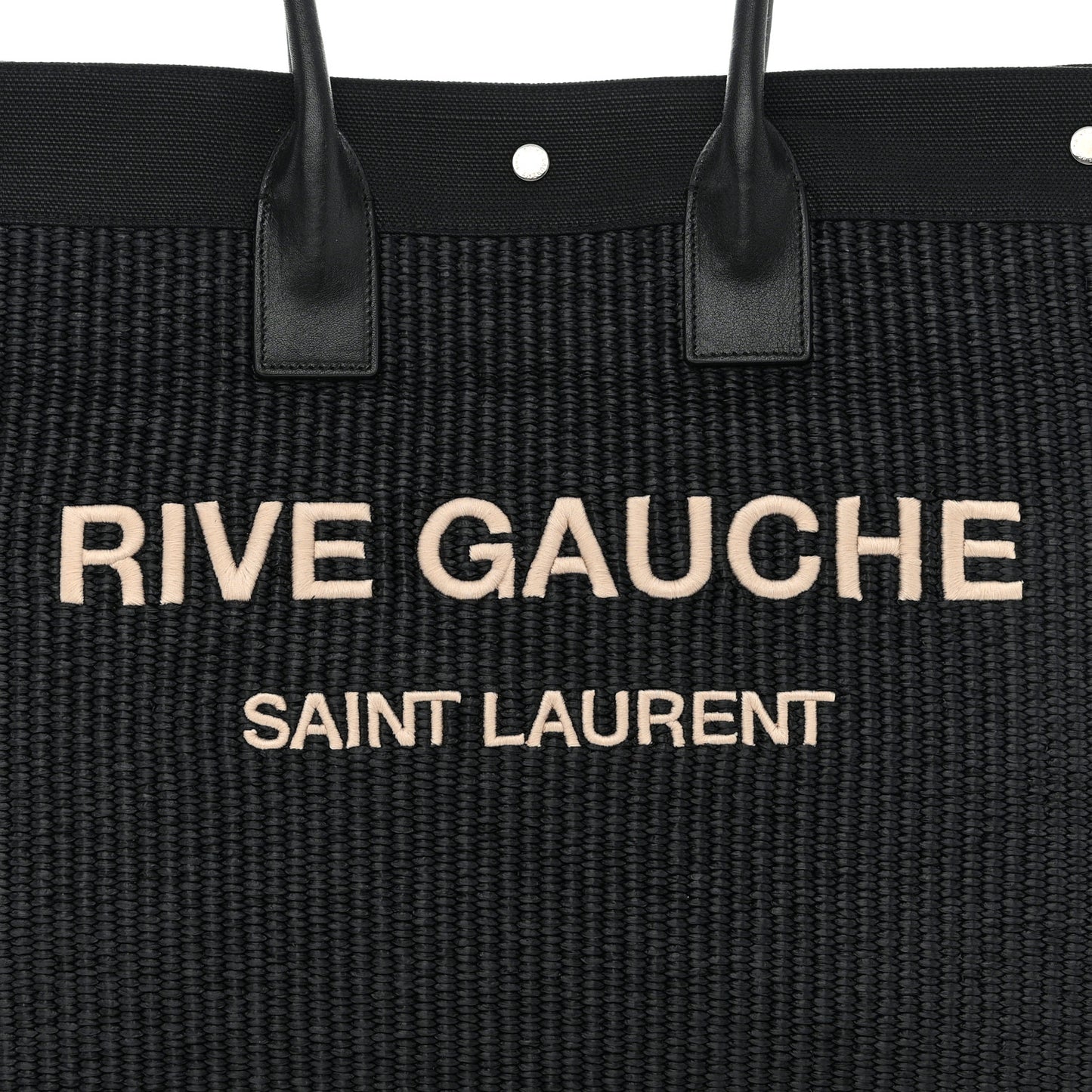Raffia Linen Calfskin Rive Gauche Tote Black