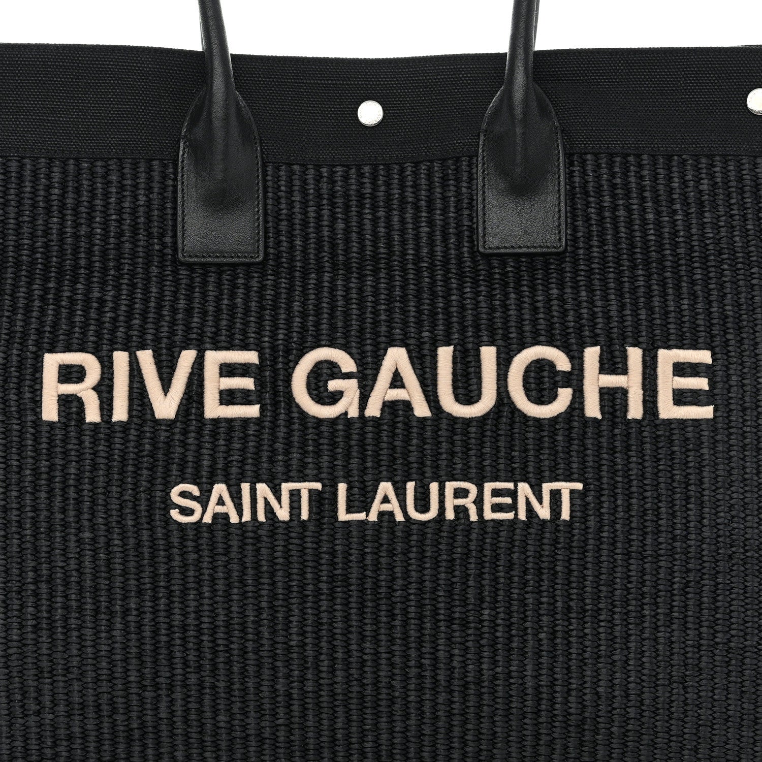Saint Laurent Raffia Linen Calfskin Rive Gauche Tote Black 8 of 10