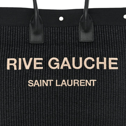 Saint Laurent Raffia Linen Calfskin Rive Gauche Tote Black 8 of 10