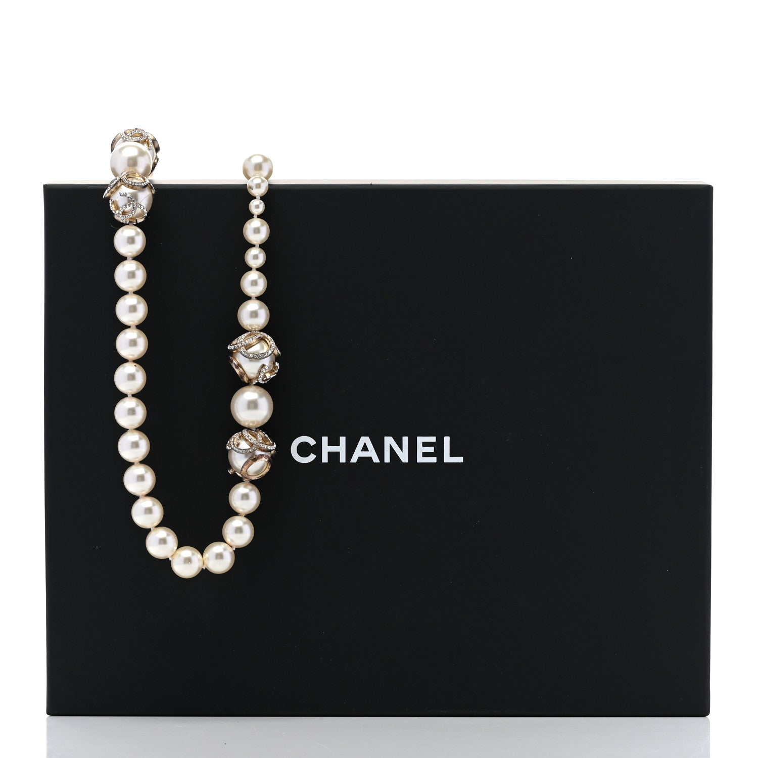 Chanel Pearl Crystal CC Long Necklace Gold Pearly White 6 of 6