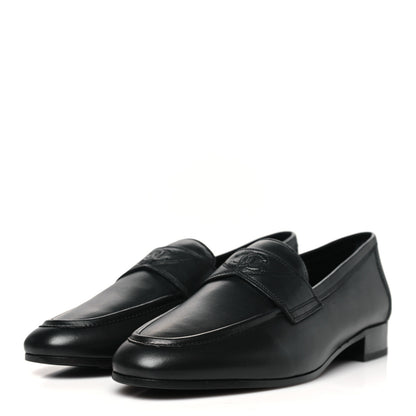 Chanel Calfskin Womens Stitched CC Loafers 39 Black 4 of 10