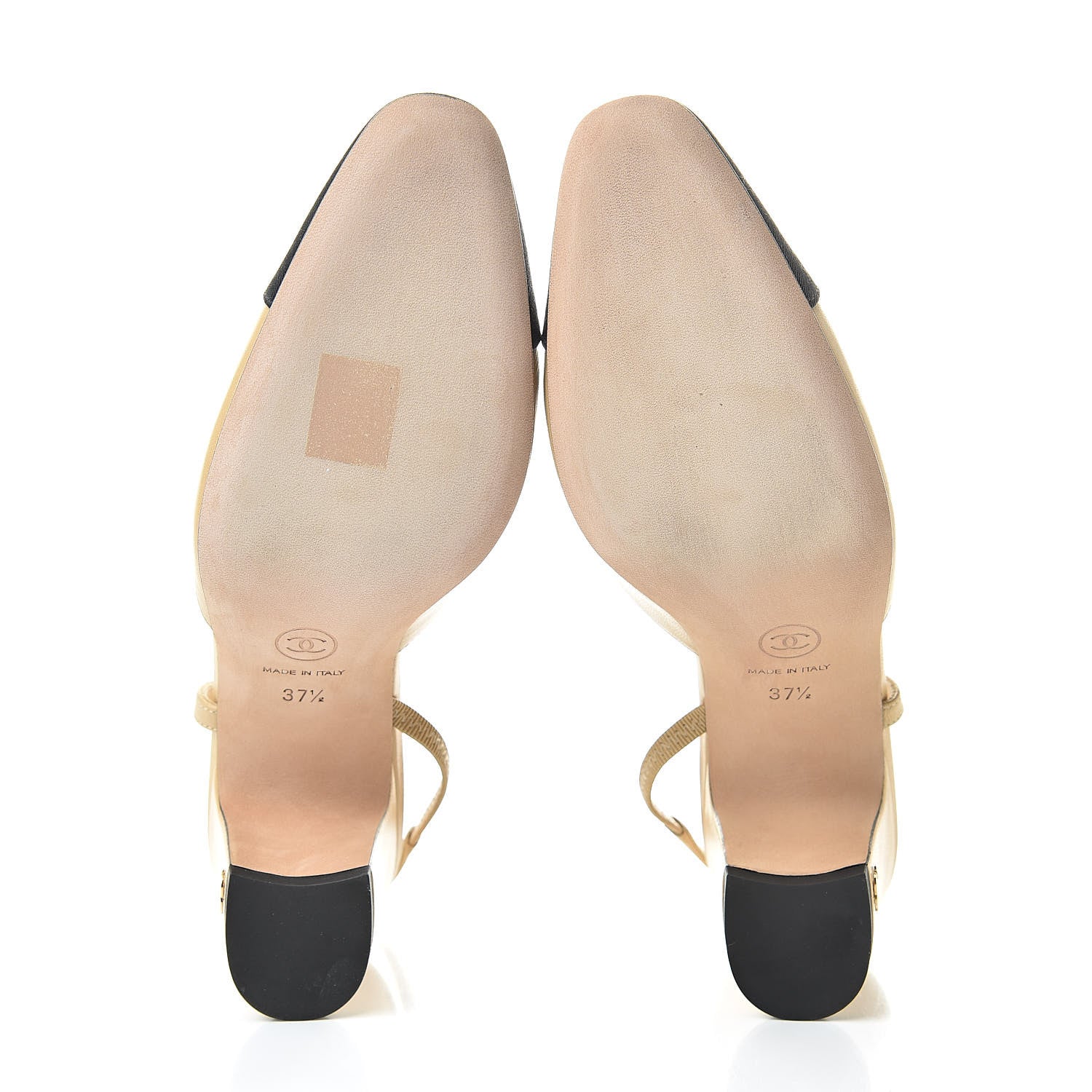 Chanel Goatskin Grosgrain Cap Toe CC Slingback Pumps 37.5 Beige Black 5 of 9