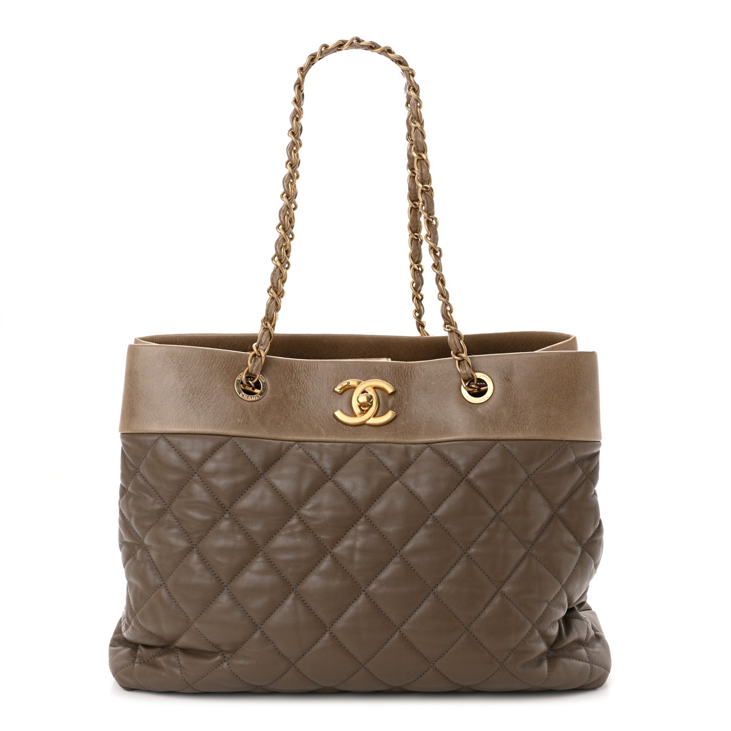 Calfskin Quilted Large Soft Elegance Tote Beige
