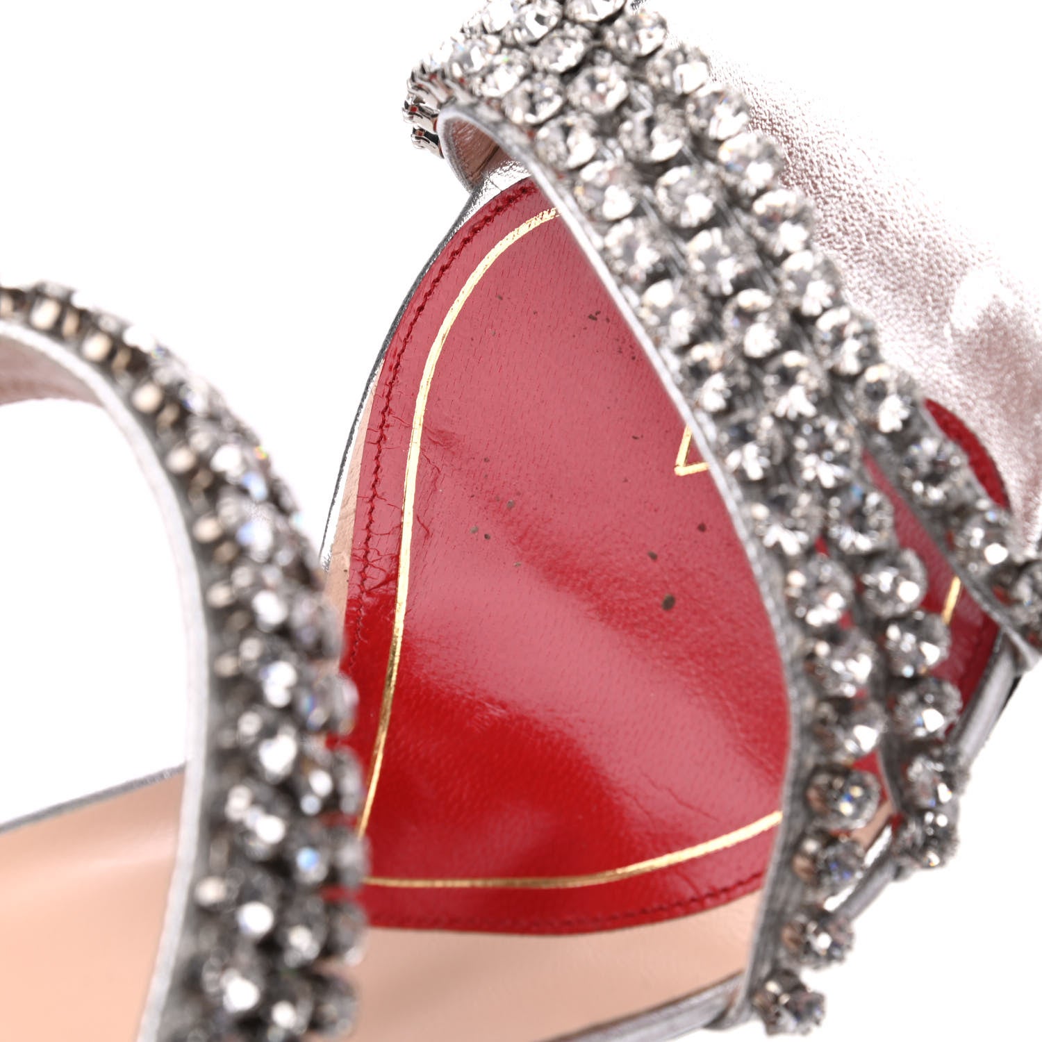 Gucci Nappa Silk Crystal Bertie High Heel Sandals 39.5 Argento 8 of 15