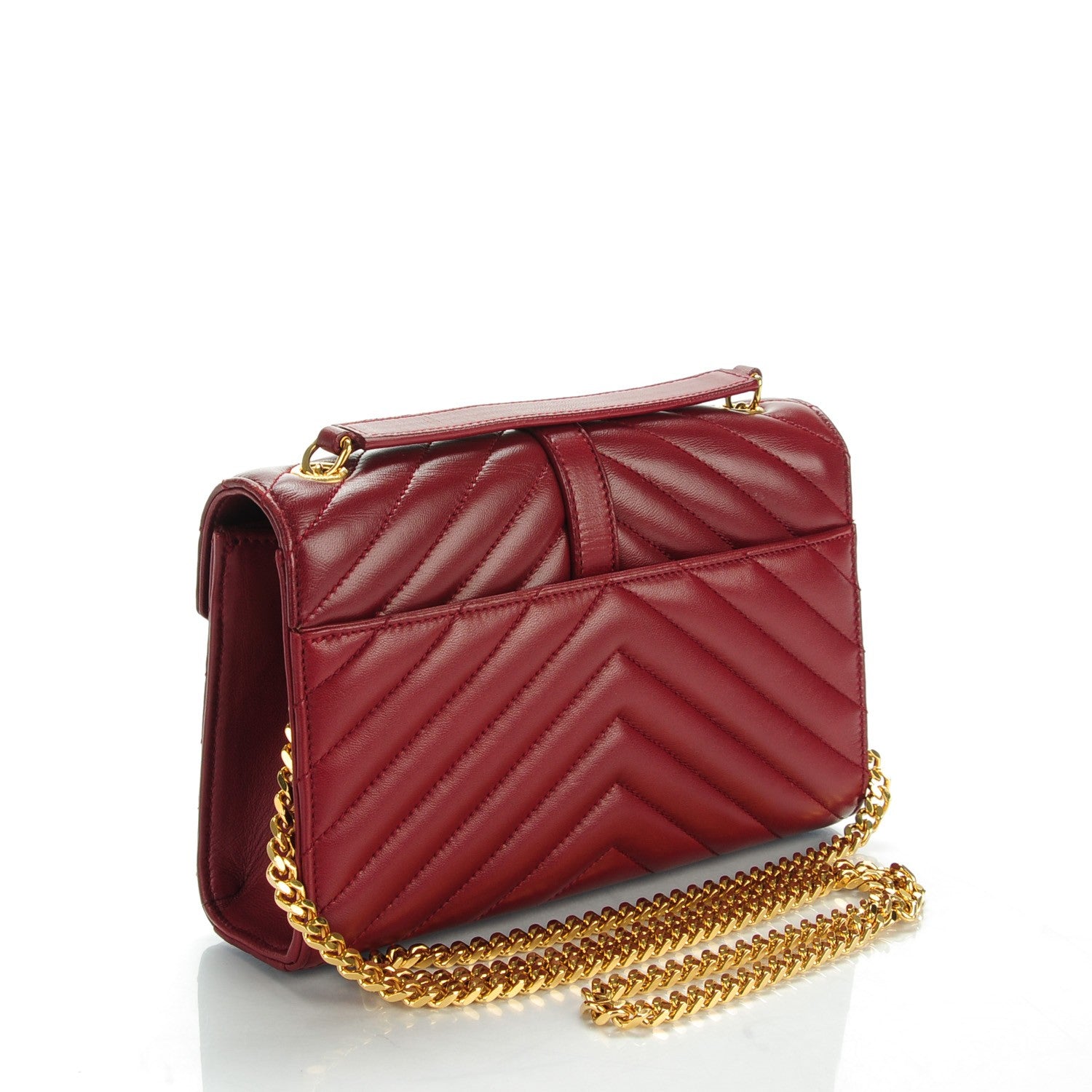 Saint Laurent Lambskin Matelasse Chevron Small Monogram Satchel Oxblood 3 of 9