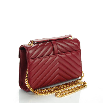 Saint Laurent Lambskin Matelasse Chevron Small Monogram Satchel Oxblood 3 of 9