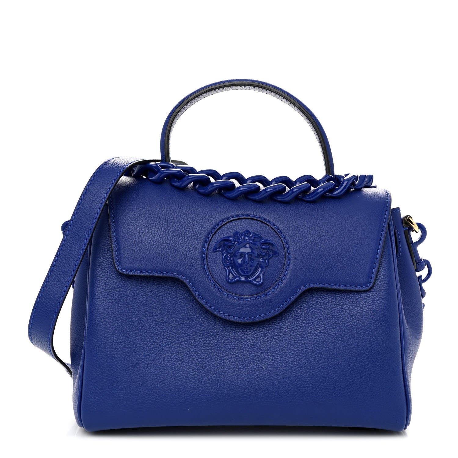 Versace Calfskin Medium La Medusa Top Handle Handbag Lapis 1 of 11