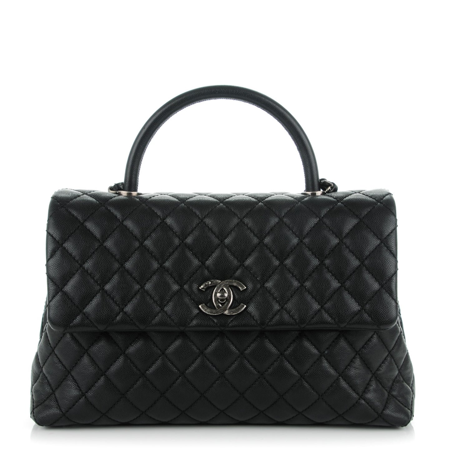 Caviar Quilted Medium Coco Handle Flap Black