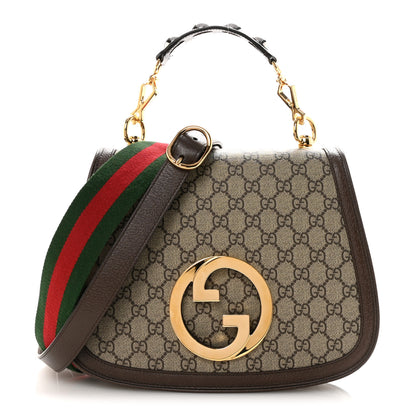 Gucci GG Supreme Monogram Textured Dollar Calfskin Web Medium Blondie Top Handle Shoulder Flap Bag Beige Ebony New Acero 1 of 9