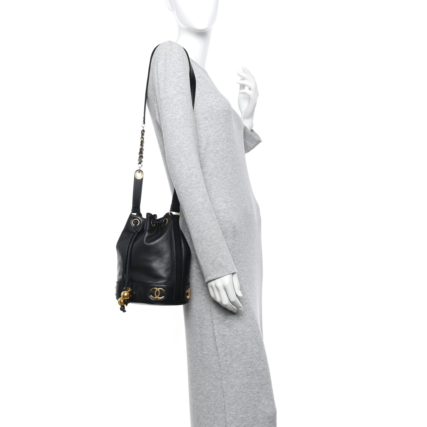 Chanel Lambskin CC Drawstring Shoulder Bag Black 2 of 11