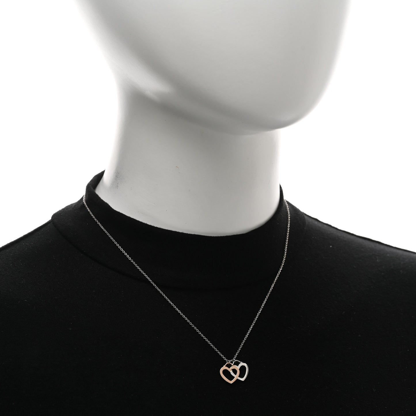 Sterling Silver 18K Rose Gold Double Open Heart Pendant Necklace