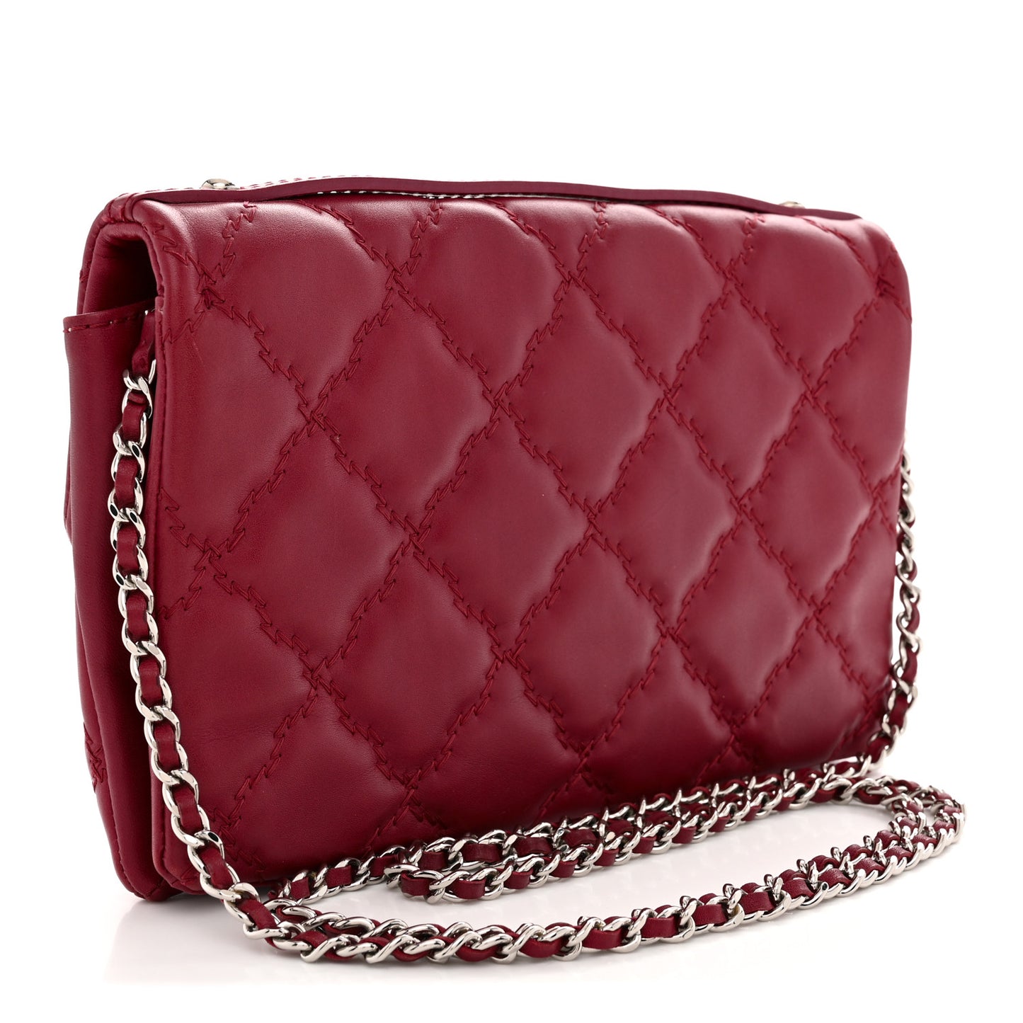 Calfskin Quilted Double Stitch Hamptons Clutch with Chain Red
