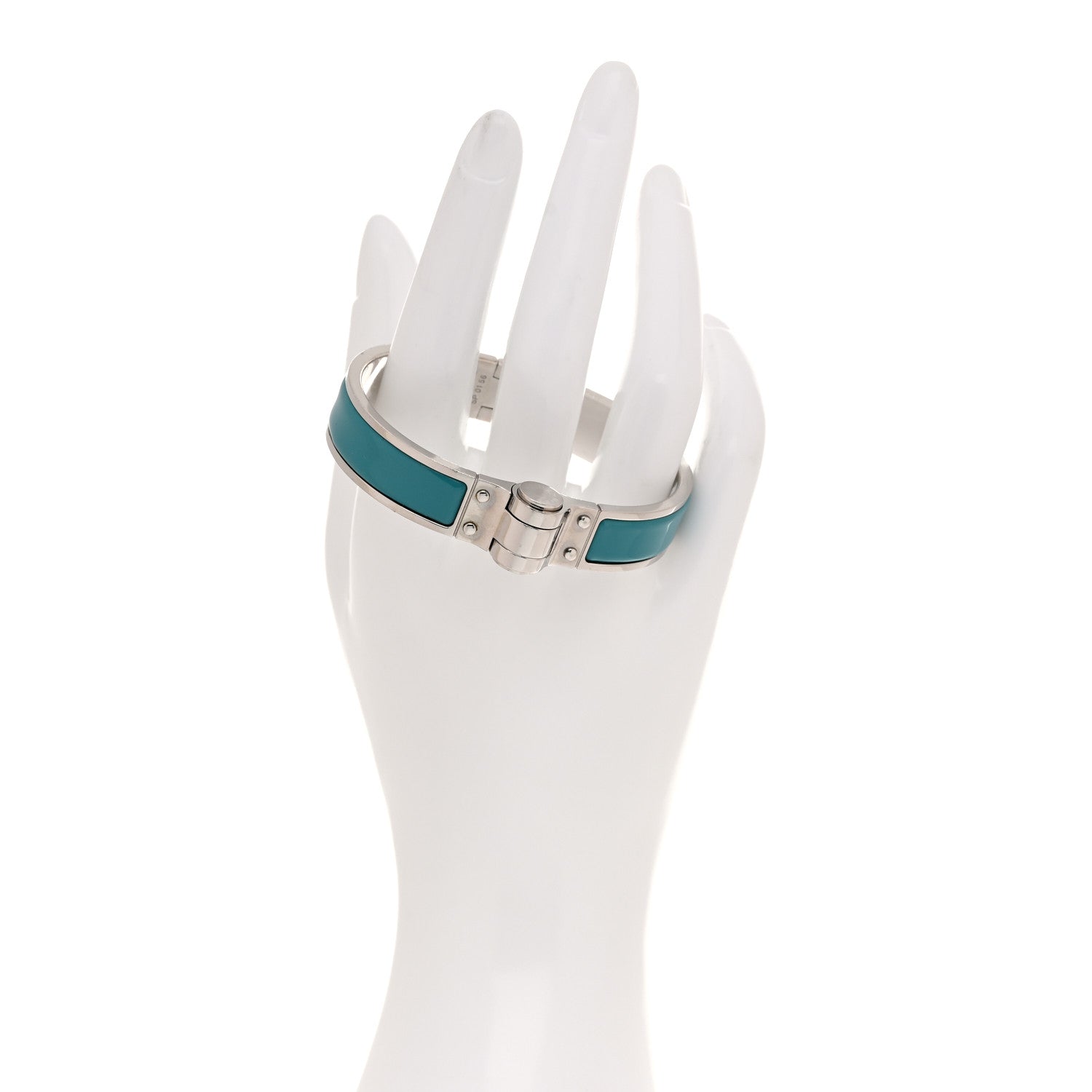 Hermes Enamel Charniere Uni Narrow Hinged Bracelet M Vert Bleuette 2 of 5