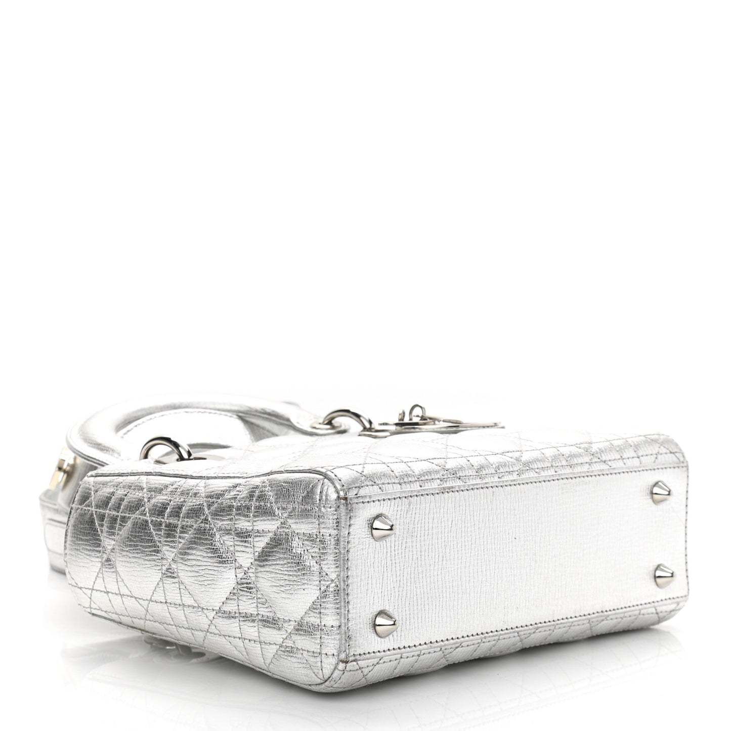 Metallic Grained Calfskin Cannage Small Lucky Badges My Lady Dior Silver