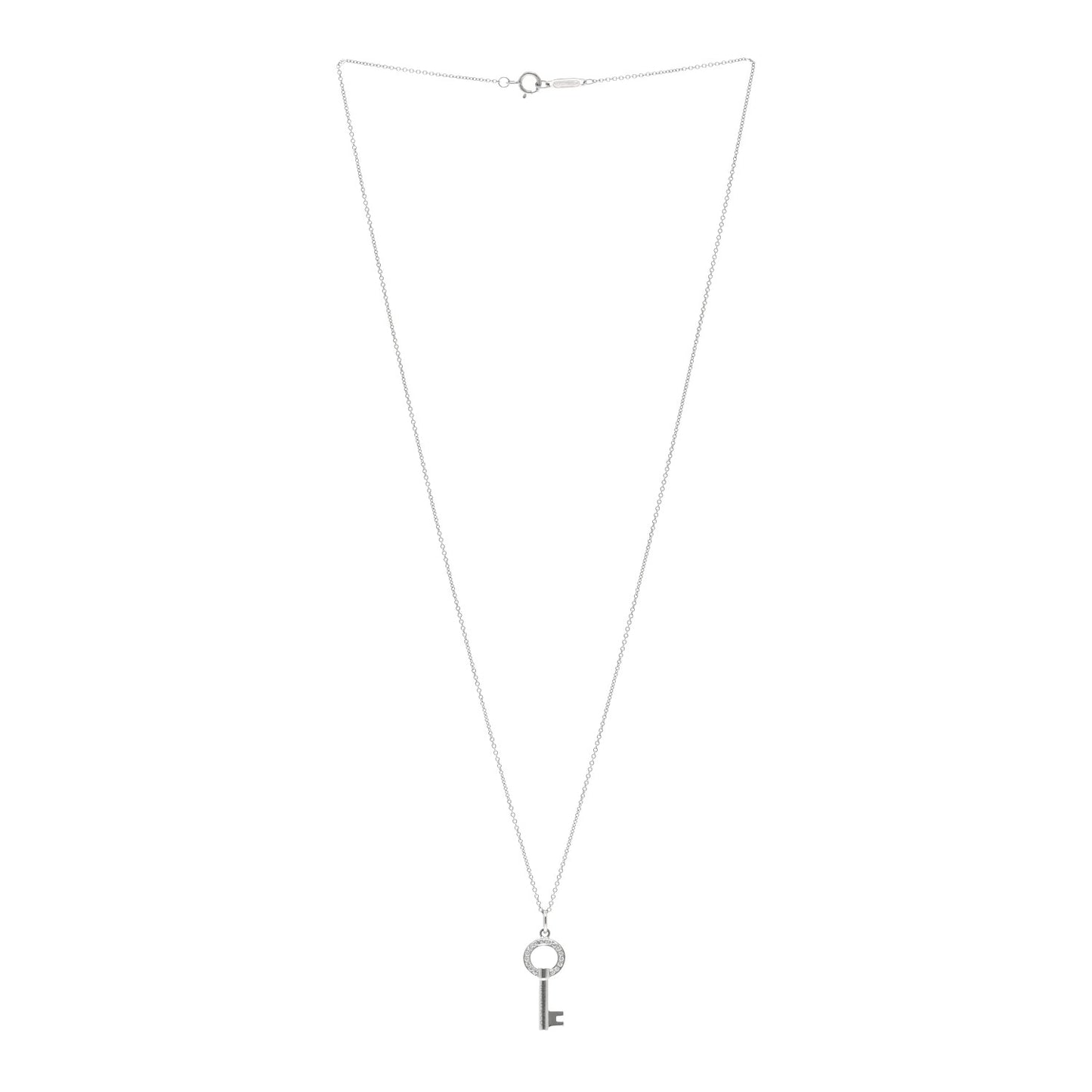 18K White Gold Diamond Modern Keys Round Open Key Pendant Necklace
