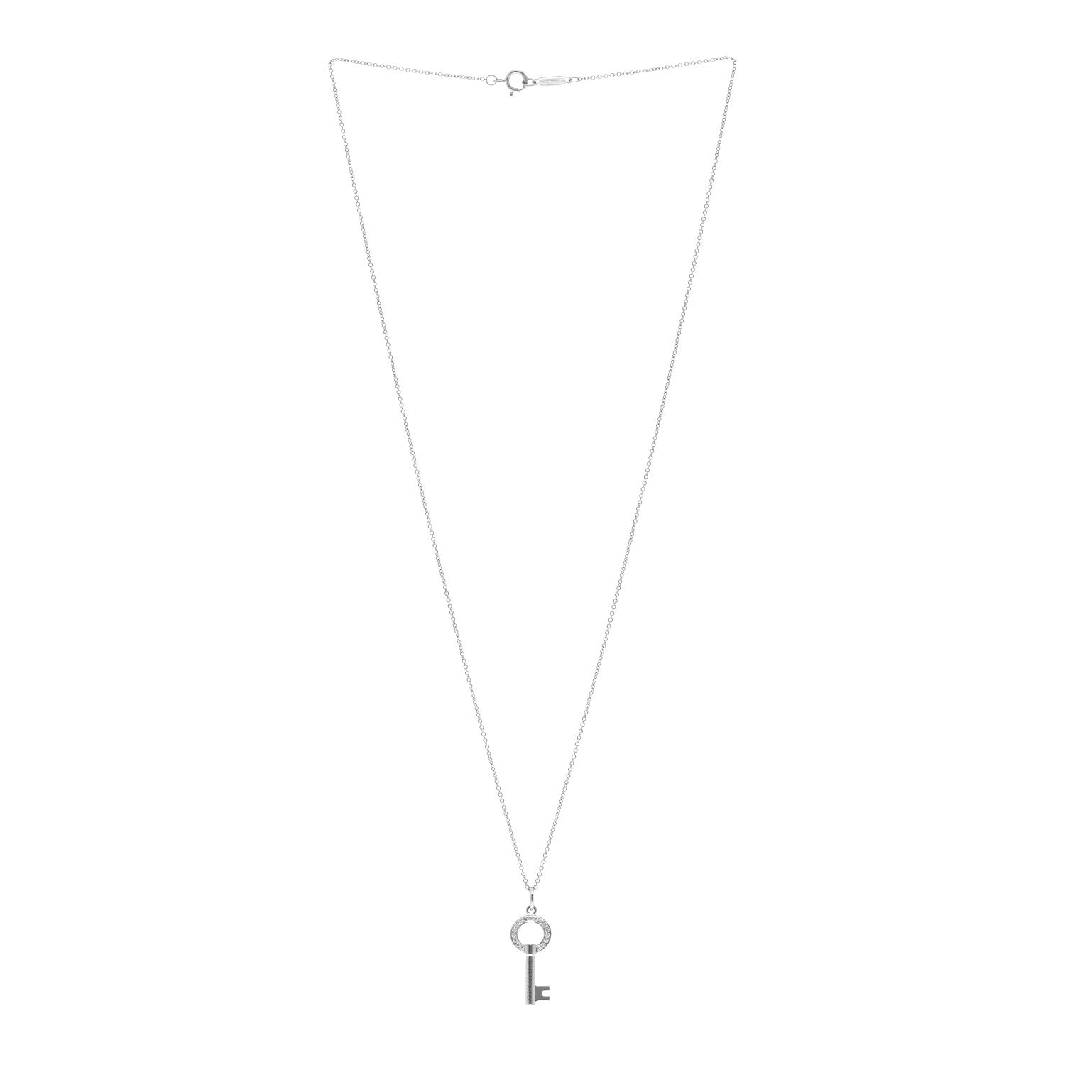 Tiffany 18K White Gold Diamond Modern Keys Round Open Key Pendant Necklace 3 of 5