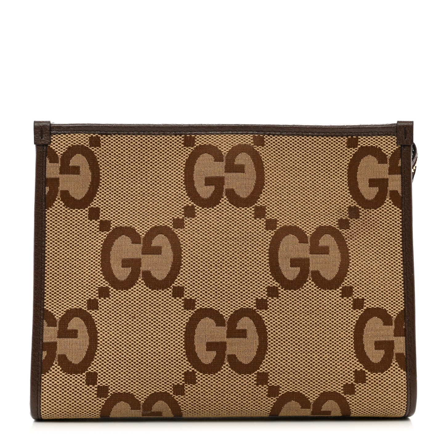 Monogram Jumbo GG Textured Dollar Calfskin Pouch Camel Ebony New Acero