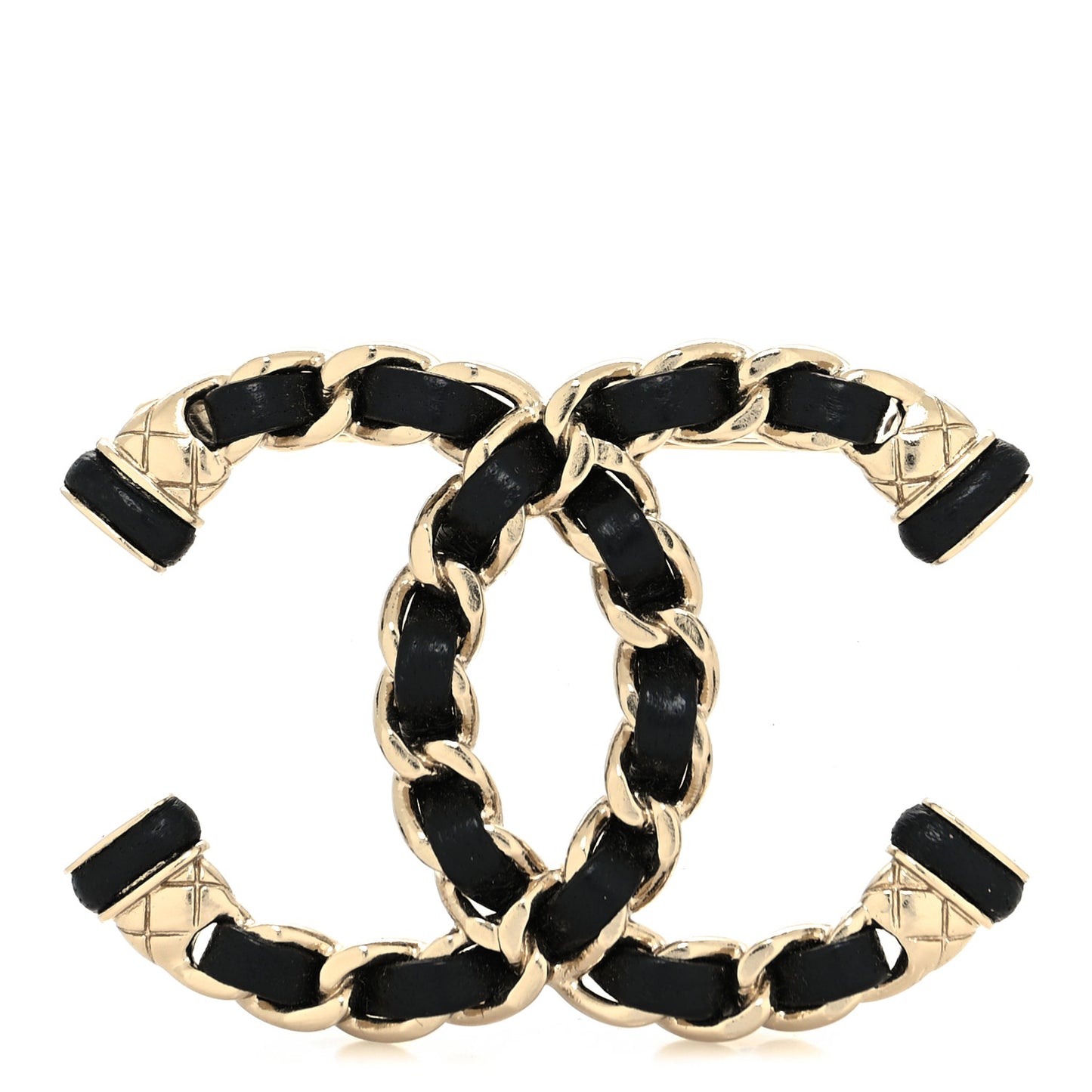 Lambskin Chain CC Brooch Black Gold