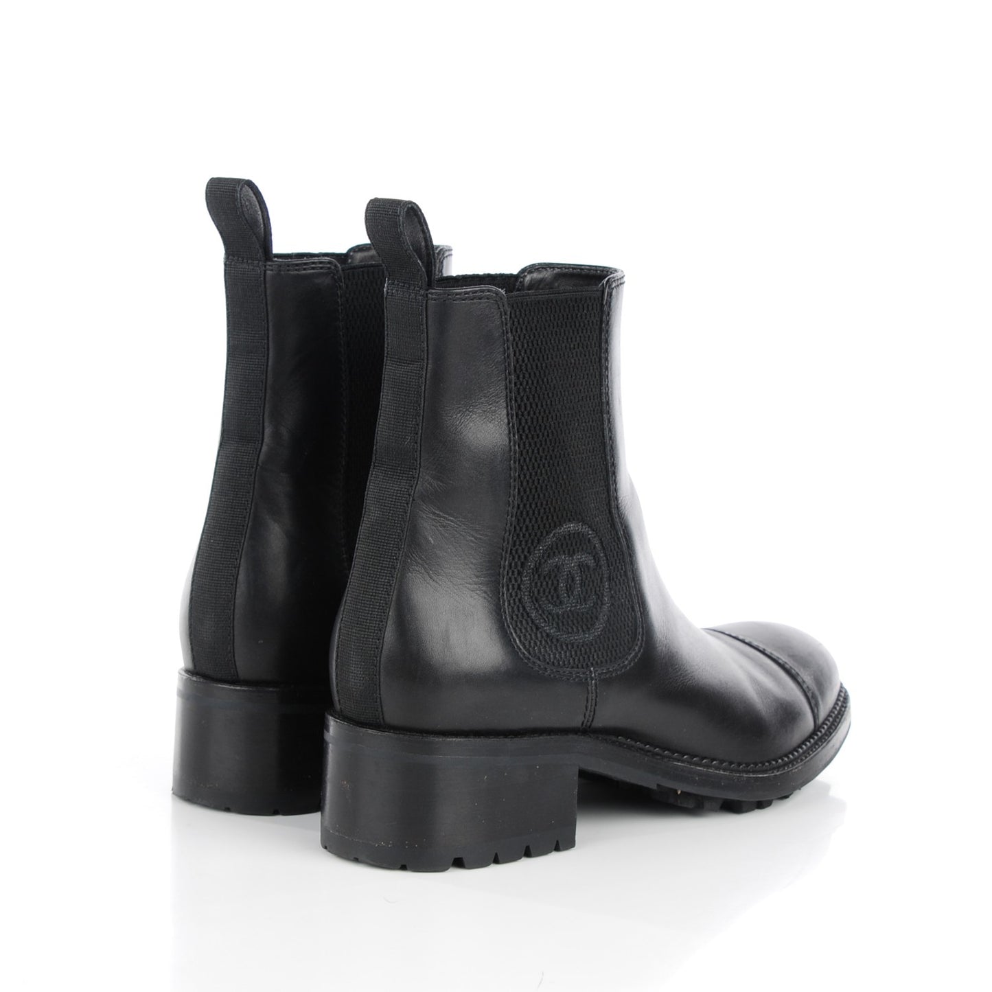 Calfskin Elastic Ankle Boots 37.5 Black