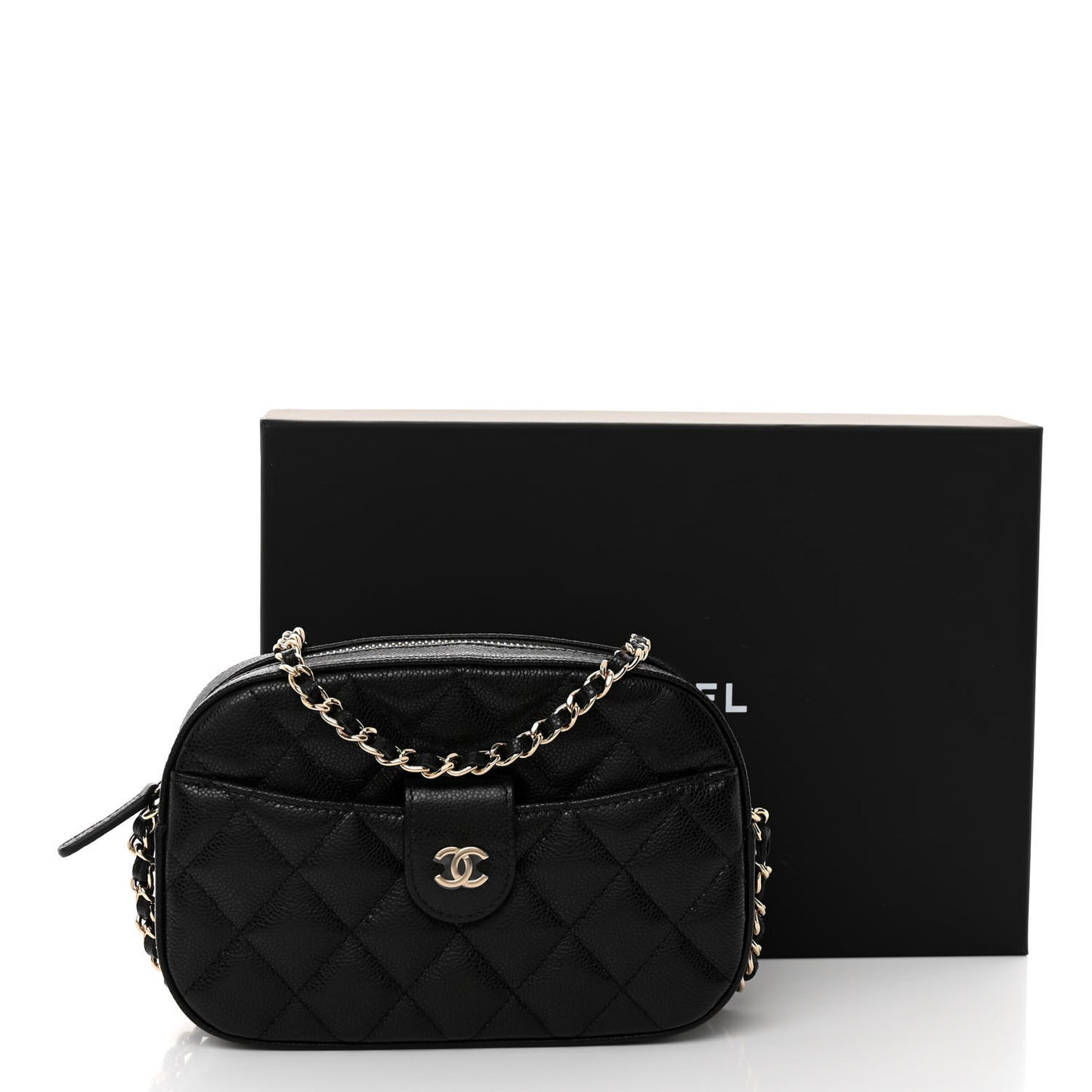 Caviar Quilted Chain Camera Bag Black